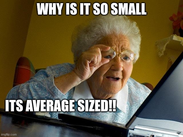 Grandma Finds The Internet | WHY IS IT SO SMALL; ITS AVERAGE SIZED!! | image tagged in memes,grandma finds the internet | made w/ Imgflip meme maker