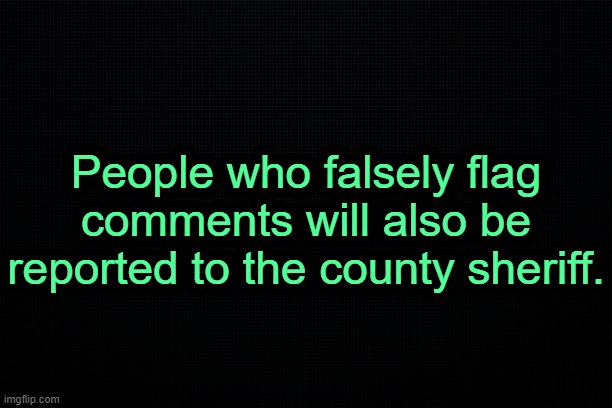. | People who falsely flag comments will also be reported to the county sheriff. | image tagged in the black | made w/ Imgflip meme maker