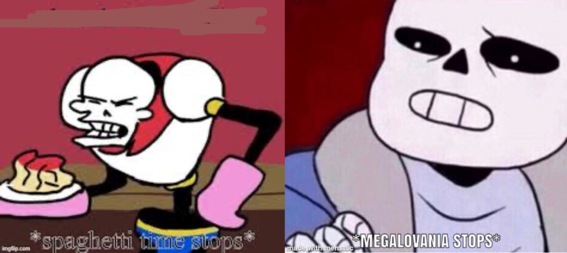 image tagged in spaghetti time stops,megalovania stops | made w/ Imgflip meme maker