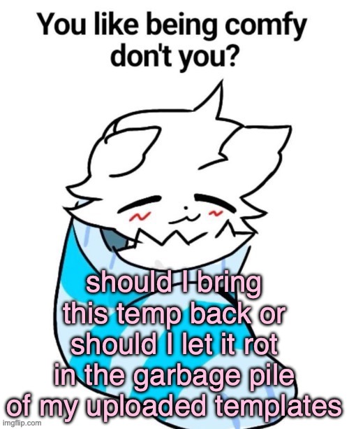 You like being comfy don't you | should I bring this temp back or should I let it rot in the garbage pile of my uploaded templates | image tagged in you like being comfy don't you | made w/ Imgflip meme maker