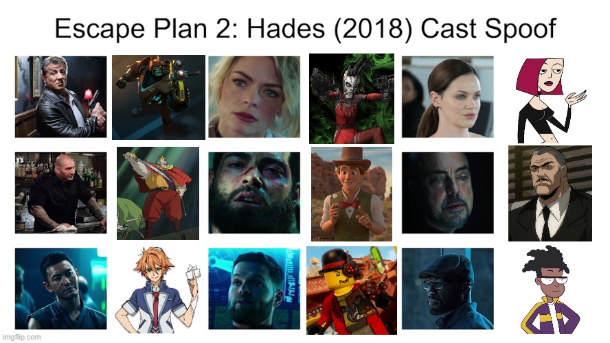 Credit to Waldness Topic International for this used | image tagged in meme,memes,spoof cast,escape plan 2 hades,characters,roles | made w/ Imgflip meme maker
