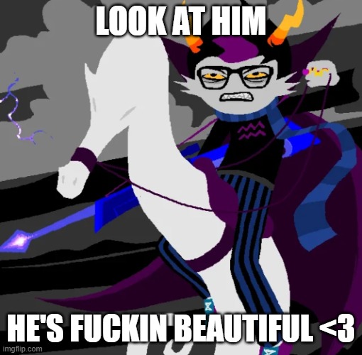 Eridan Ampora | LOOK AT HIM; HE'S FUCKIN BEAUTIFUL <3 | image tagged in eridan ampora | made w/ Imgflip meme maker