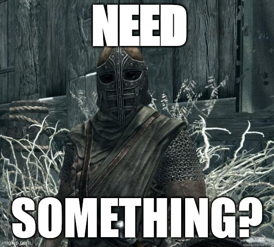 SkyrimGuard | NEED SOMETHING? | image tagged in skyrimguard | made w/ Imgflip meme maker