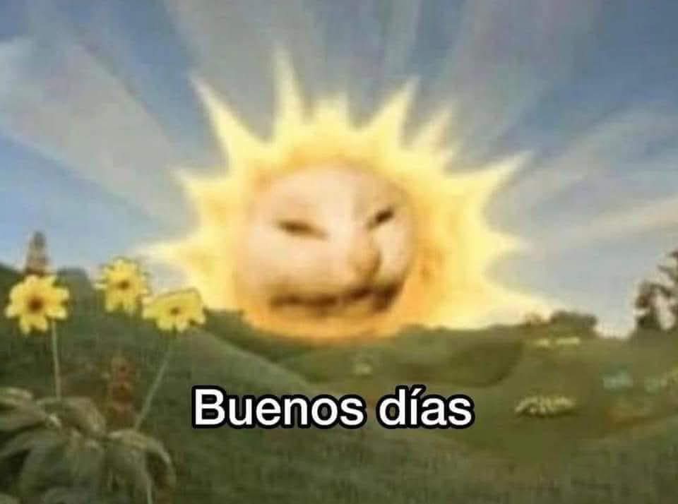 Buenos días sun from the telly tubbies with a cat face instead b Blank Meme Template