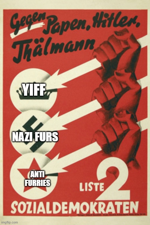 YIFF; NAZI FURS; ANTI FURRIES | image tagged in propaganda | made w/ Imgflip meme maker