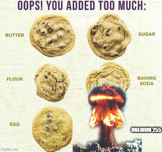 Oops, You Added Too Much | URANIUM 255 | image tagged in oops you added too much | made w/ Imgflip meme maker