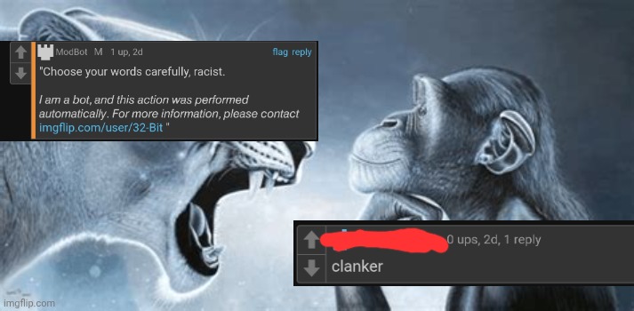 tiger yell at pondering monkey | image tagged in tiger yell at pondering monkey,clankers lol,ragebait | made w/ Imgflip meme maker