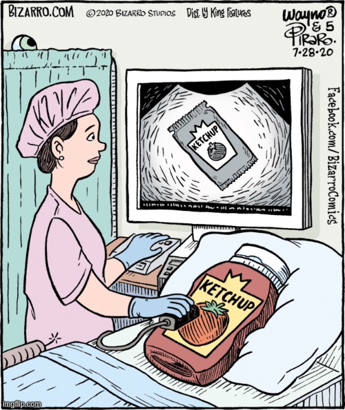 Bizarro Comics | image tagged in comics,bizarro comics,ultrasound,ketchup,baby | made w/ Imgflip meme maker