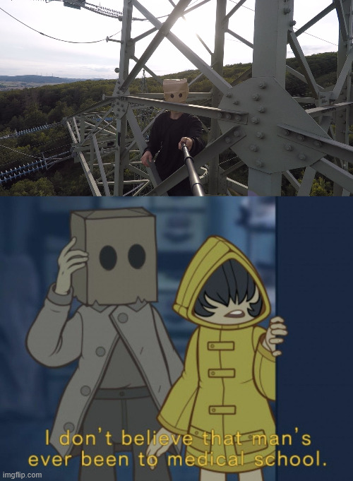 Little Nightmares 2 | image tagged in baghead lattice climber,little nightmares 2,mono,memes,creepypasta,gaming | made w/ Imgflip meme maker