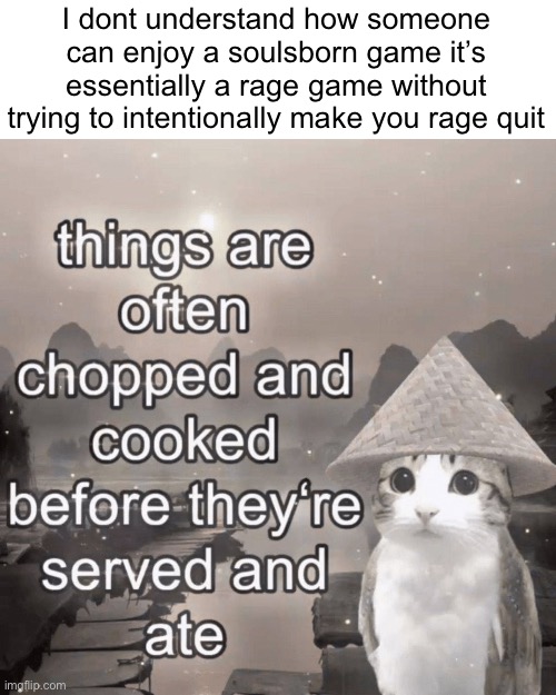 I know this isn’t related to the stream but I need some opinions | I dont understand how someone can enjoy a soulsborn game it’s essentially a rage game without trying to intentionally make you rage quit | made w/ Imgflip meme maker