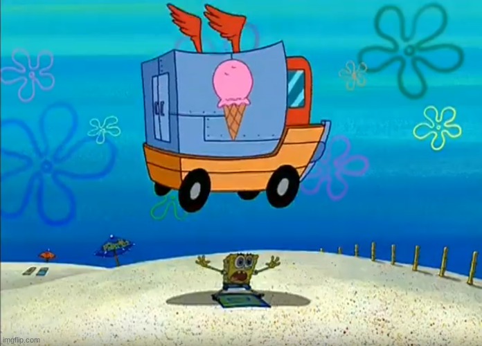 Spongebob flying icecream truck | image tagged in spongebob flying icecream truck | made w/ Imgflip meme maker