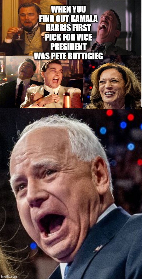 Kamala Harris first pick for Vice President | WHEN YOU FIND OUT KAMALA HARRIS FIRST PICK FOR VICE PRESIDENT WAS PETE BUTTIGIEG | image tagged in kamala harris,tim walz,pete buttigieg,vice president,trump | made w/ Imgflip meme maker