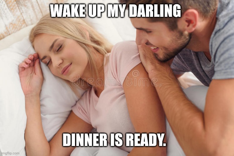 Dinner is ready | WAKE UP MY DARLING; DINNER IS READY. | image tagged in wake up babe,funny memes | made w/ Imgflip meme maker