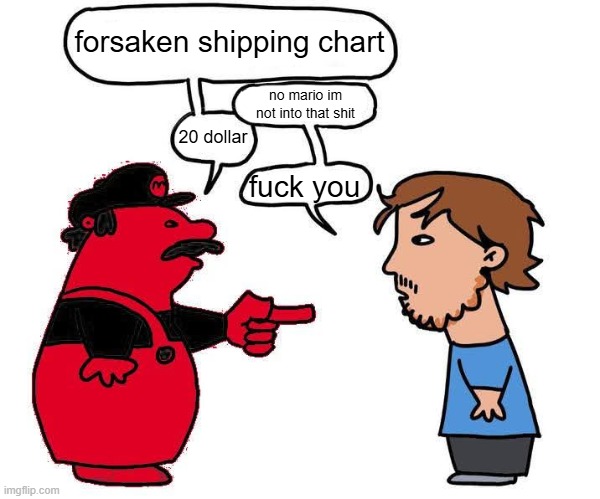 no mario blank | forsaken shipping chart no mario im not into that shit 20 dollar fuck you | image tagged in no mario blank | made w/ Imgflip meme maker
