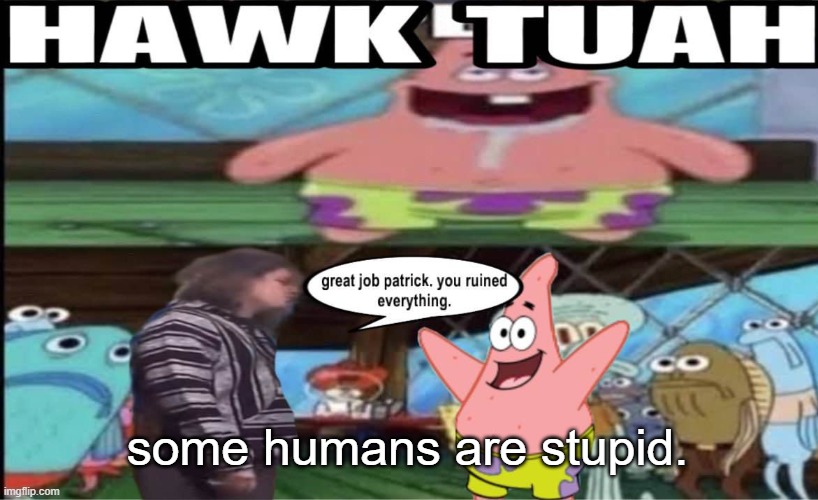 hawk tuah patrick | some humans are stupid. | image tagged in hawk tuah patrick | made w/ Imgflip meme maker