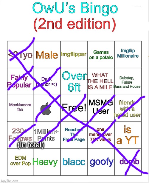 OwU’s bingo | (In total) | image tagged in owu s bingo | made w/ Imgflip meme maker