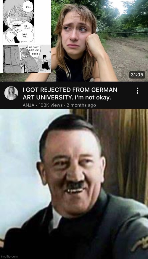 Rejected from Art School | image tagged in laughing hitler,art,school,rejected,wwii | made w/ Imgflip meme maker