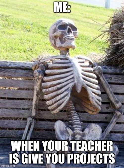 my teacher bro | ME:; WHEN YOUR TEACHER IS GIVE YOU PROJECTS | image tagged in memes,waiting skeleton | made w/ Imgflip meme maker