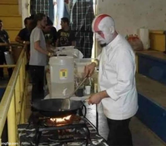 Kratos cooking | image tagged in kratos cooking | made w/ Imgflip meme maker