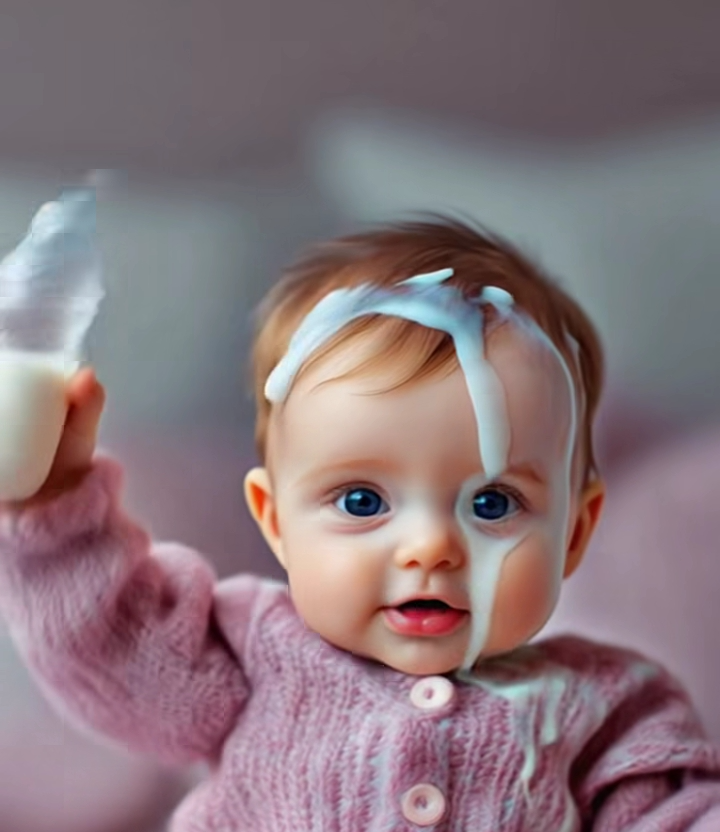 AI baby pouring milk on head Blank Meme Template