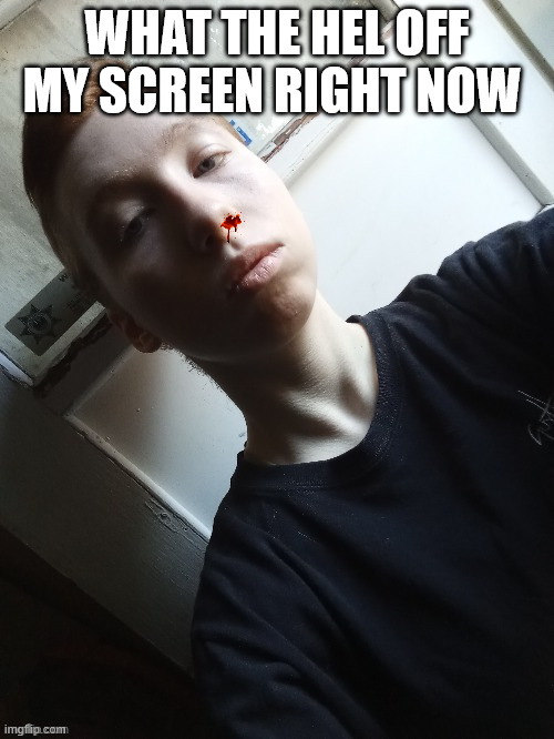 My blody nose | WHAT THE HEL OFF MY SCREEN RIGHT NOW | image tagged in my teplate | made w/ Imgflip meme maker