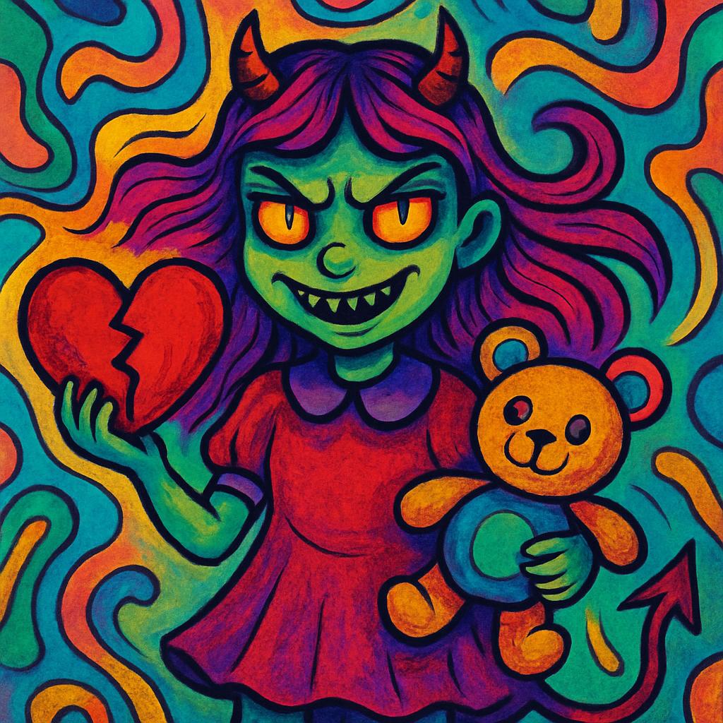 evil girl holding a broken heart smiling Blank Meme Template