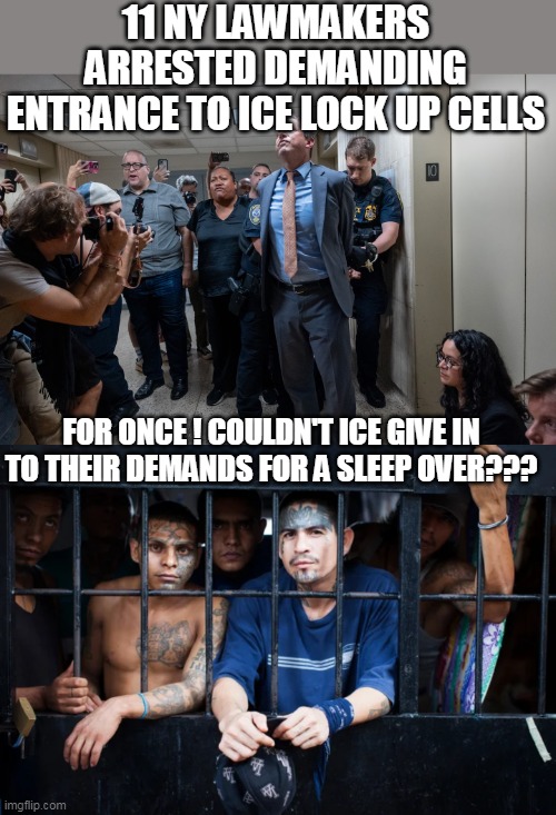 God help the ones with the cutest Butts | 11 NY LAWMAKERS ARRESTED DEMANDING ENTRANCE TO ICE LOCK UP CELLS; FOR ONCE ! COULDN'T ICE GIVE IN TO THEIR DEMANDS FOR A SLEEP OVER??? | image tagged in ny lawmakers ice lock up meme | made w/ Imgflip meme maker