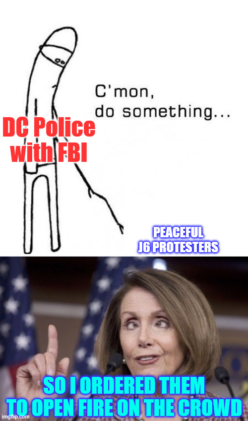 DC Police with FBI PEACEFUL J6 PROTESTERS SO I ORDERED THEM TO OPEN FIRE ON THE CROWD | image tagged in cmon do something,nancy pelosi | made w/ Imgflip meme maker