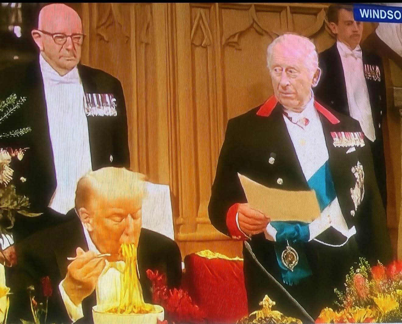 Trump King Charles Pasta Face Blank Meme Template
