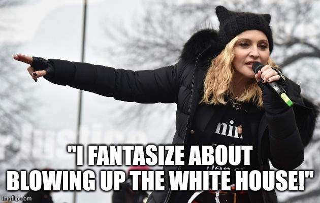 Madonna  | "I FANTASIZE ABOUT BLOWING UP THE WHITE HOUSE!" | image tagged in madonna | made w/ Imgflip meme maker