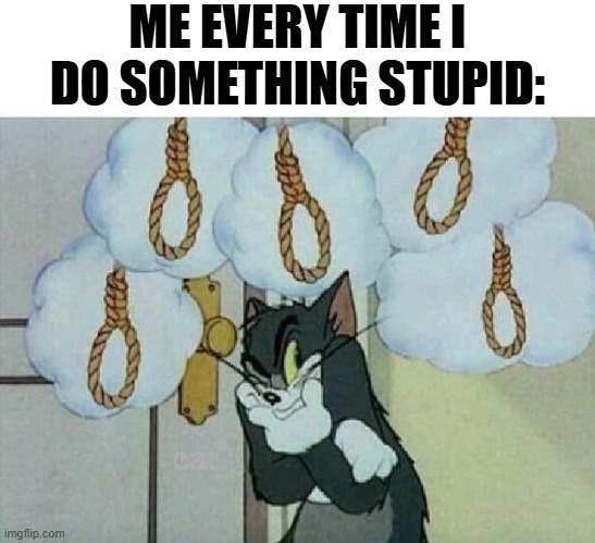 Suicide Tom | ME EVERY TIME I DO SOMETHING STUPID: | image tagged in suicide tom,stupid | made w/ Imgflip meme maker