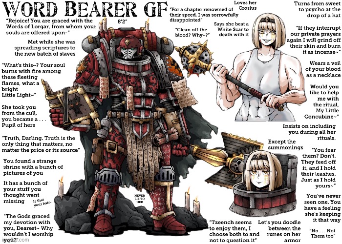 Warhammer40k gfs until i get mod: heresy edition i think number 7 | image tagged in warhammer40k,girlfriend,give me mod,heresy is stored in the balls | made w/ Imgflip meme maker