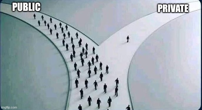 two paths | PUBLIC PRIVATE | image tagged in two paths | made w/ Imgflip meme maker