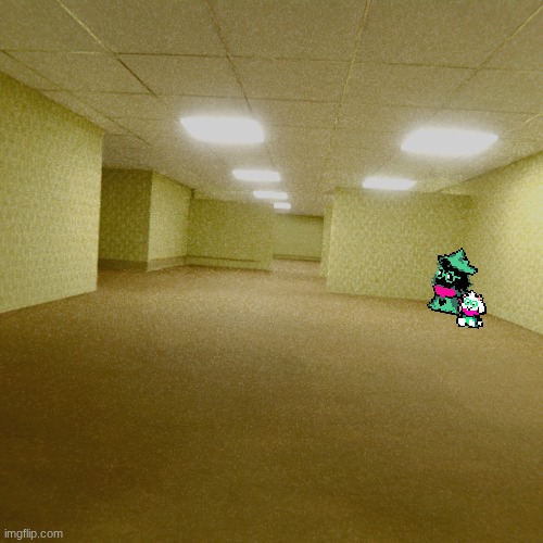 ralsei is scared.... at least he has his plush with him. (Susie in the lost office now Ralsei in the backrooms) | image tagged in backrooms | made w/ Imgflip meme maker