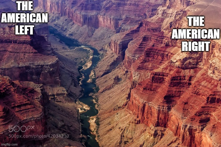 a deep canyon divides us | THE AMERICAN LEFT; THE AMERICAN RIGHT | image tagged in grand canyon usa | made w/ Imgflip meme maker