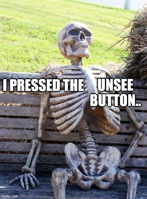 I PRESSED THE UNSEE BUTTON.. | image tagged in memes,waiting skeleton | made w/ Imgflip meme maker