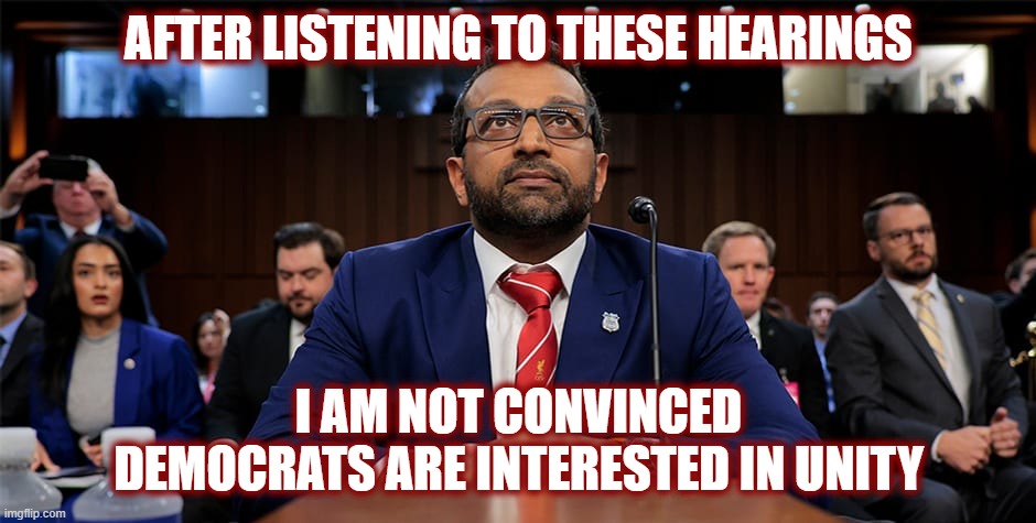 Ask yourself. What have the Democrats done that have benefited your life? | AFTER LISTENING TO THESE HEARINGS; I AM NOT CONVINCED DEMOCRATS ARE INTERESTED IN UNITY | image tagged in politics,american politics,fbi,maga,dnc,rnc | made w/ Imgflip meme maker