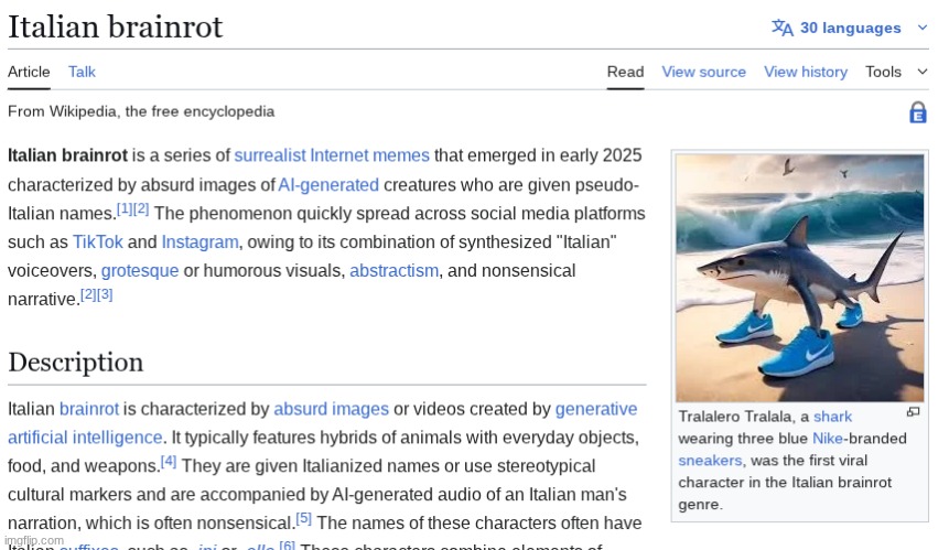 Italian brainrot has it's own wikipedia | made w/ Imgflip meme maker