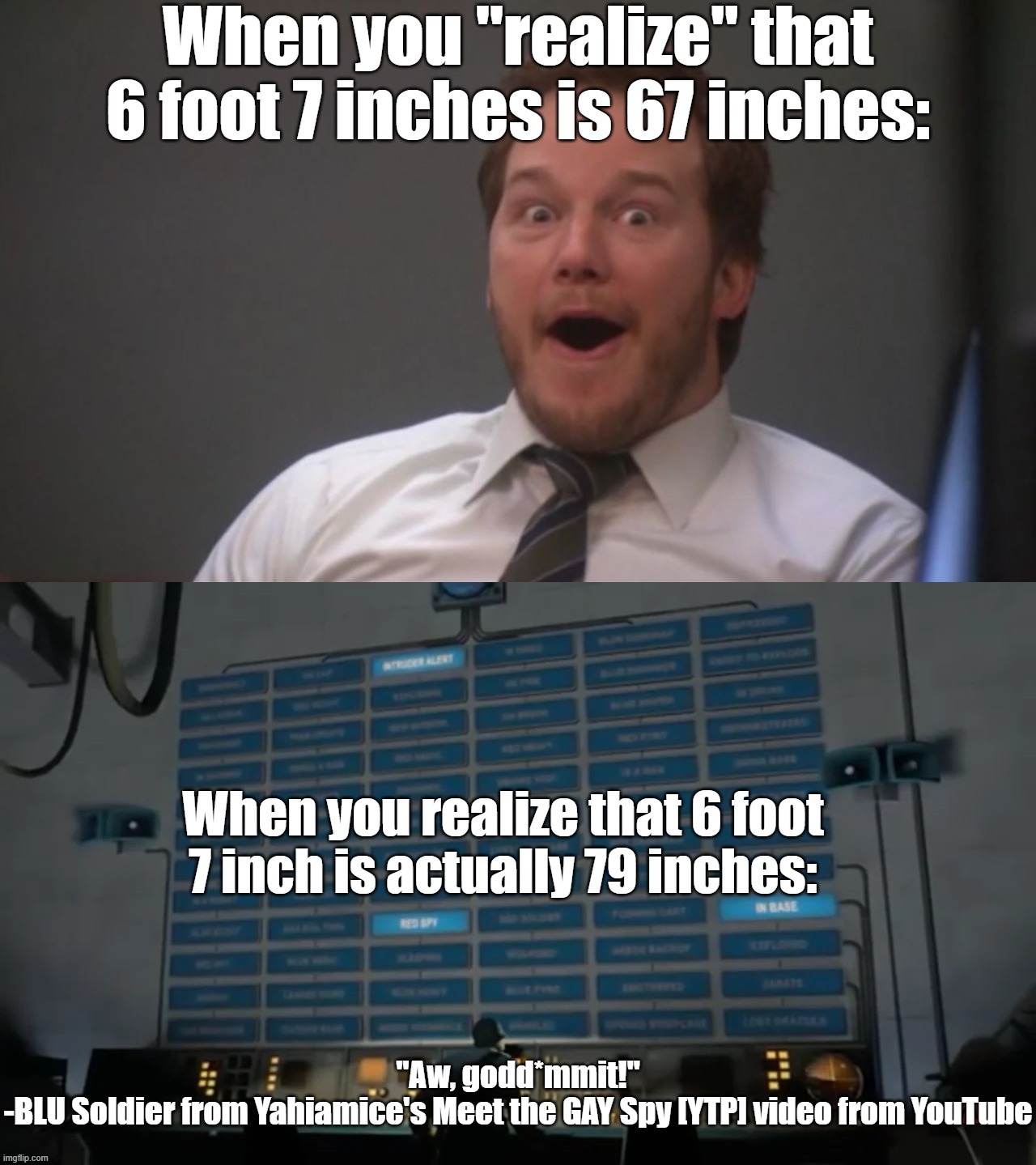 INTRUDER ALERT! 6 7 MEME REPOST IS IN THE BASE! | image tagged in chris pratt surprised,6 7,tf2 | made w/ Imgflip meme maker