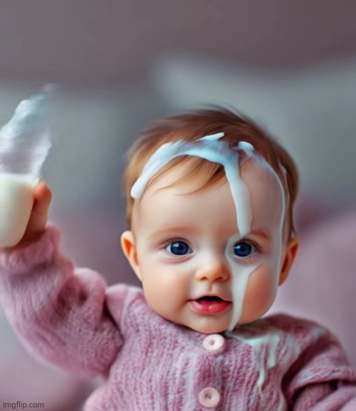 AI baby pouring milk on head | image tagged in ai baby pouring milk on head | made w/ Imgflip meme maker
