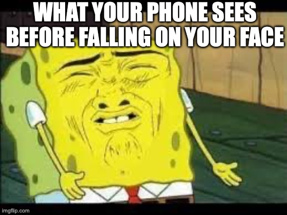 What your phone sees before falling on your face | WHAT YOUR PHONE SEES BEFORE FALLING ON YOUR FACE | image tagged in mature spongbob | made w/ Imgflip meme maker