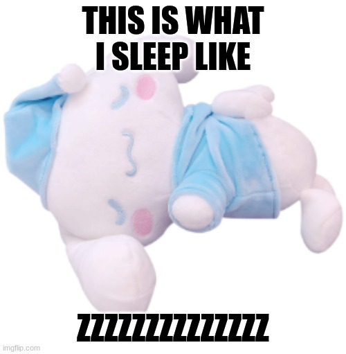 cute sleepy cinnamoroll | THIS IS WHAT I SLEEP LIKE; ZZZZZZZZZZZZZZ | image tagged in cute sleepy cinnamoroll | made w/ Imgflip meme maker