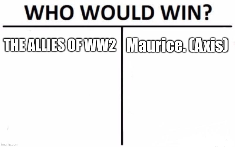 Who would win? | THE ALLIES OF WW2; Maurice. (Axis) | image tagged in memes,who would win | made w/ Imgflip meme maker
