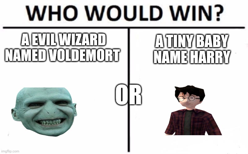Who Would Win? Meme | A EVIL WIZARD NAMED VOLDEMORT; A TINY BABY NAME HARRY; OR | image tagged in memes,who would win | made w/ Imgflip meme maker
