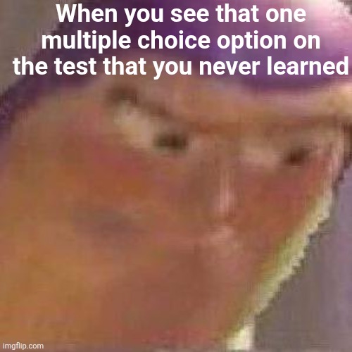 The one test option.... | When you see that one multiple choice option on the test that you never learned | image tagged in buzz lightyear hmm without hmm,test,school,quiz,buzz lightyear hmm,buzz lightyear | made w/ Imgflip meme maker