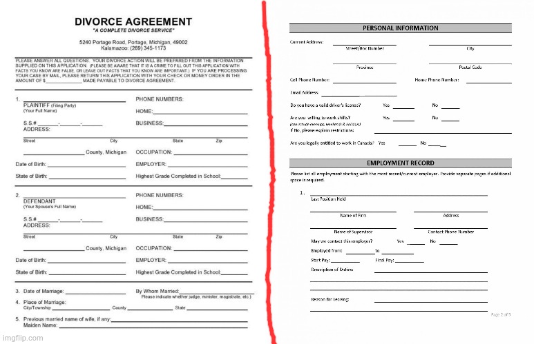 who would win | image tagged in divorce papers,job application blank | made w/ Imgflip meme maker