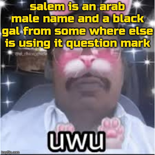 just wondering cauz these salem and wolf temps are all in yo face when foxed or moons is active | salem is an arab male name and a black gal from some where else is using it question mark | image tagged in most indian femboy | made w/ Imgflip meme maker