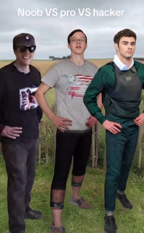 its in the wrong order but middle is noob, right is pro, and left is hacker | made w/ Imgflip meme maker
