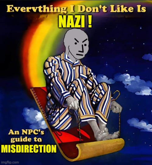 Everything I don't like is | NAZI ! MISDIRECTION | image tagged in everything i don't like is | made w/ Imgflip meme maker