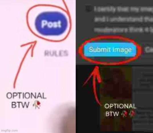 I found this on reddit and made my own Imgflip version earlier | image tagged in optional btw | made w/ Imgflip meme maker